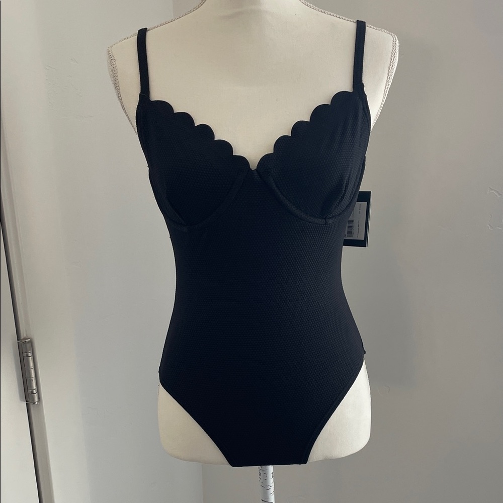 Kate Spade Scalloped Swimsuit. Beautiful gold hardware on straps. Low back. NWT